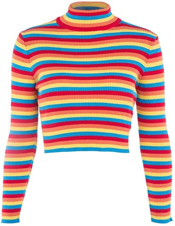Yii ouneey Womens Fall Knit Sweater Long Sleeve Rainbow Colorblock Striped Crop Jumper Pullover Top Sweatshirt (One Size, Multicolor) at Amazon Women’s Clothing store