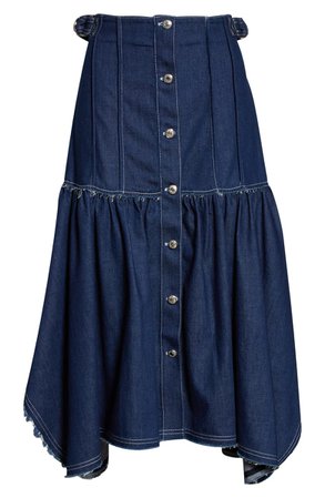 Chloé Pintuck Denim Midi Skirt | Nordstrom