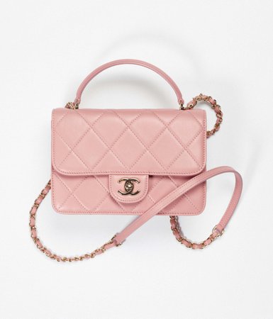 Small Flap Bag with Top Handle, calfskin & gold-tone metal, dark pink - CHANEL