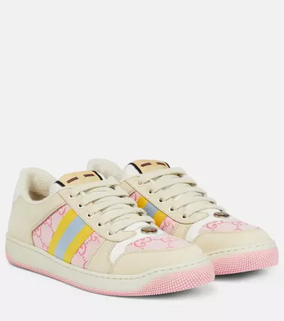Screener Leather Trimmed Canvas Sneakers in Pink - Gucci | Mytheresa