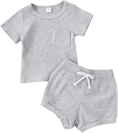 Amazon.com: Newborn Baby Boys Girls Outfits Infant Ribbed Knitted Cotton Short Sleeve Tops 2 Piece Shorts Set Summer (B-Light Green, 12-18 Months): Clothing, Shoes & Jewelry