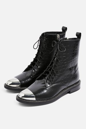 AXEL Lace Up Crocodile Boots - Shoes- Topshop
