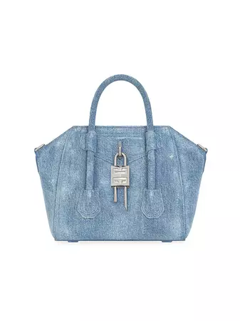 Shop Givenchy Mini Antigona Lock Bag in Washed Denim | Saks Fifth Avenue