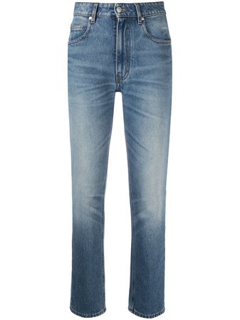 Shop blue AMI Paris high-waisted straight-leg jeans