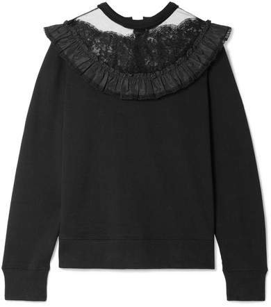 Lace And Taffeta-trimmed Cotton-jersey Sweatshirt - Black