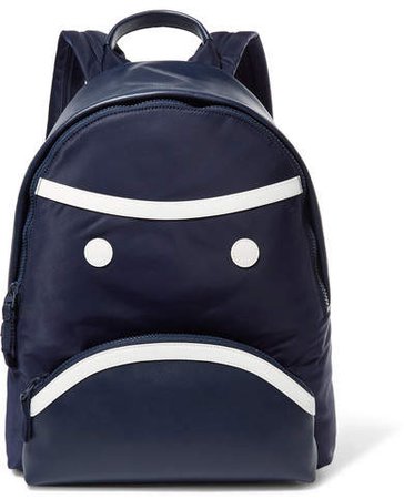 Grumps Appliquéd Leather And Shell Backpack - Navy