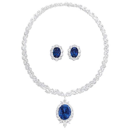 Sapphire and Diamond Necklace and Earrings