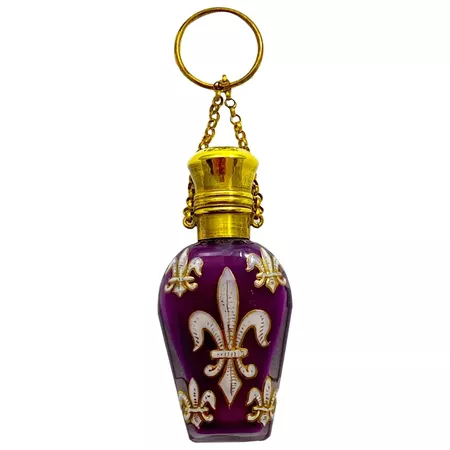 Antique French Overlay Fleur de Lys Glass Perfume Bottle : Grand Tour Antiques | Ruby Lane