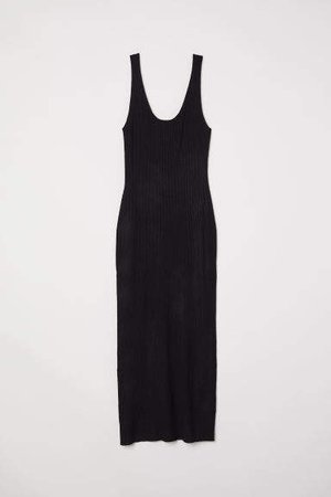 Rib-knit Dress - Black