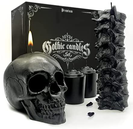 Amazon.com: Gavia Skull Candle Set - Scented 4 Pack - Gothic Decor for Bedroom - Black Skull Decor for Home - Halloween Candles - Goth Room Decor - Spooky Decor Gifts - Emo Room Decor - Gothic Bedroom Decor : Home & Kitchen