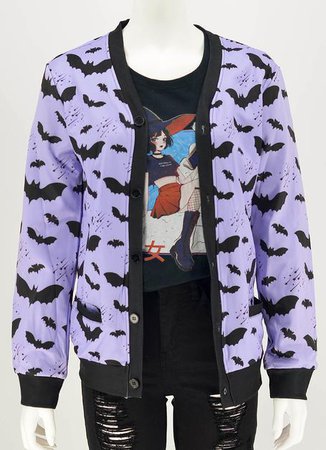 Pastel Goth Outfit Bat Pattern Cardigan Sweater – In Control Clothing