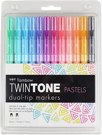 Amazon.com: Tombow 61501 TwinTone Marker Set, Pastel, 12-Pack. Double-Sided Markers Perfect for Planners, Journals, Doodling, and More!: Arts, Crafts & Sewing