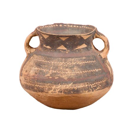 Petite Neolithic Terracotta Pot with Brown Geometric Décor and Flaring Neck For Sale at 1stDibs