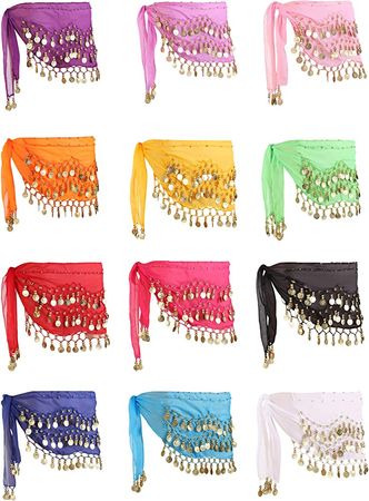 Amazon.com: Zhanmai 12 Pieces Belly Dance Hip Scarf for Belly Dancer 12 Colors Waist Chain Dance Hip Scarf Belt with Dangling Coins (Gold Coins) : Clothing, Shoes & Jewelry
