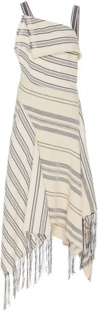 Asymmetric Striped Cotton-Linen Dress