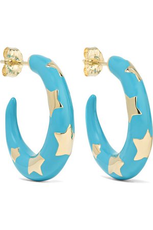 Alison Lou | Petite Étoile 14-karat gold and enamel hoop earrings | NET-A-PORTER.COM