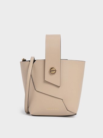 Beige Wristlet Handle Bucket Bag | CHARLES & KEITH AU