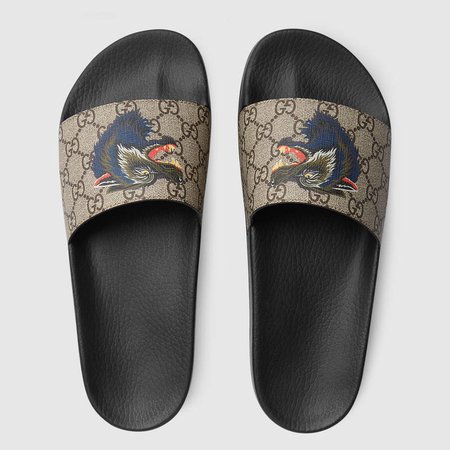 GG Supreme slide with wolf - Gucci Men's Sandals & Slides 5008799KI008919