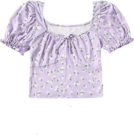 Amazon.com: WDIRARA Girl's Floral Print Tie Front Short Sleeve Ribbed Knit Crop Tops: Clothing, Shoes & Jewelry
