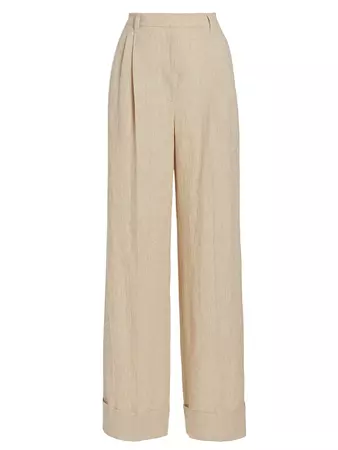 Shop Brunello Cucinelli Striped Linen Straight-Leg Pants | Saks Fifth Avenue