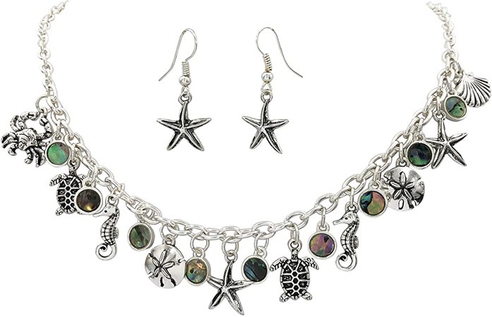 Amazon.com: Gypsy Jewels Nautical Charm Theme Silver Tone Necklace & Dangle Earrings Set (Abalone Shell Mixed): Jewelry