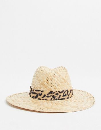 ASOS DESIGN tall crown straw fedora with leopard print band | ASOS
