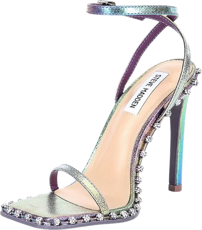 Steve Madden- Zelle Iridescent Rhinestone Embellished Detail Square Toe Ankle Strap Dress Sandals