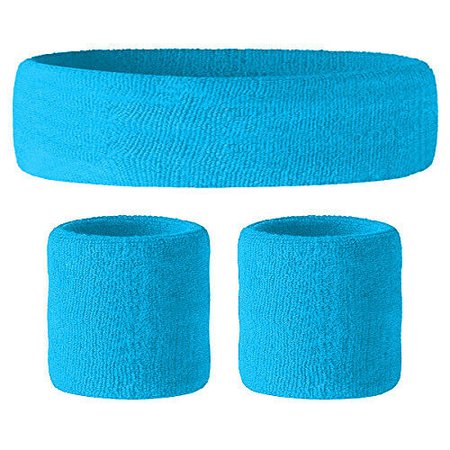 AQUA BLUE Sweatbands Wristbands Headband Bright Wrist Bands Fancy Dress 80s 90 | eBay