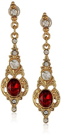 Amazon.com: Downton Abbey Gold-Tone Belle Epoch Oval Ruby Stone with Crystal Accents Drop Earrings: Downton Abbey Jewelry: Jewelry