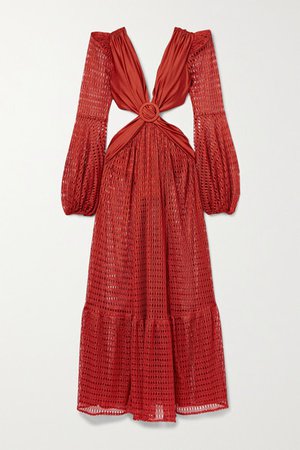 Cutout Satin-jersey And Crochet-knit Maxi Dress - Red