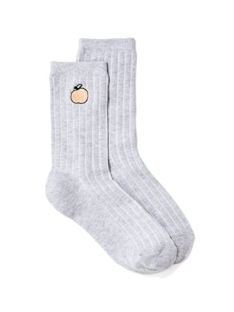Crew Embroidered Sock Grey Peach - Dotti Online