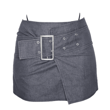 French Vintage Y2K Charcoal Gray Asymmetrical Buckle Mini Skirt