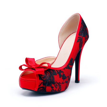 Lady Catherine Red & Black Lace Wedding Heels