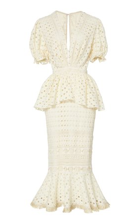 Lovers Bridgelush Broderie Anglaise Cotton Peplum Dress by Johanna Ortiz | Moda Operandi