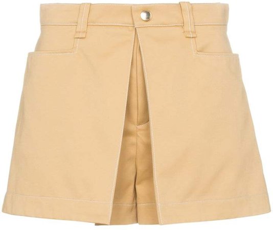 Beige darted high-waisted shorts