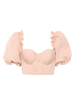 house of cb - FEDERICA BLUSH CROPPED CORSETED PUFF SLEEVE TOP