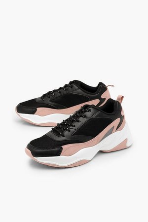Contrast Sole Chunky Trainers With Reflective Strip | Boohoo