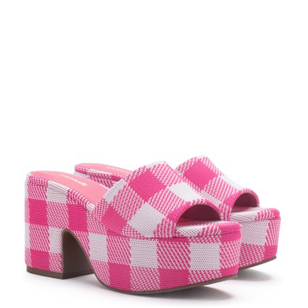 Miso Platform Sandal In Pink Gingham Knit - Larroude