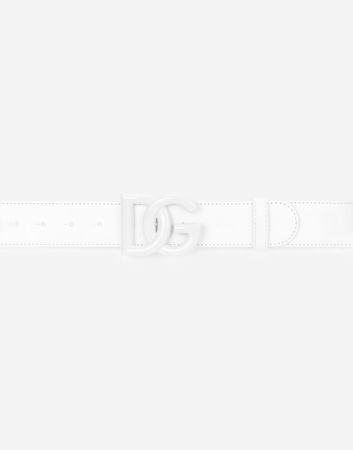 Leather belt with crossover DG logo buckle in White for Women | Dolce&Gabbana®