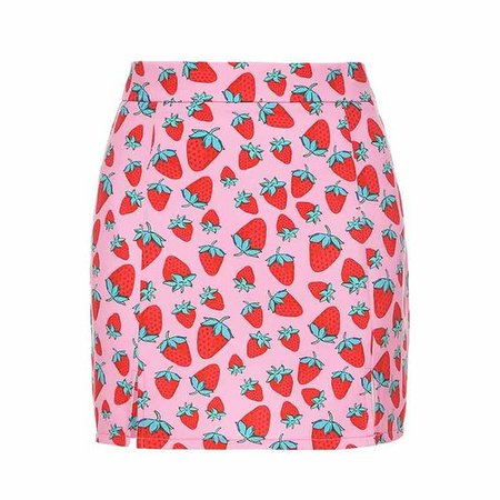 EGirl Kawaii Strawberry Print Pink Skirt