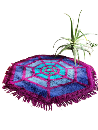 70s High Floor Carpet Spider Web turquoise purple round
