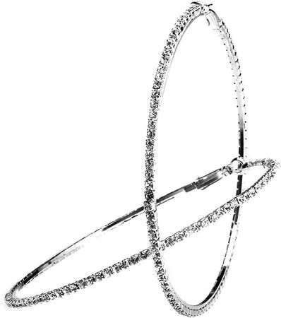 Large Rhinestone Plated Silver Hoop Earrings Big Circle Earring,Silver: Clothing, Shoes & Jewelry