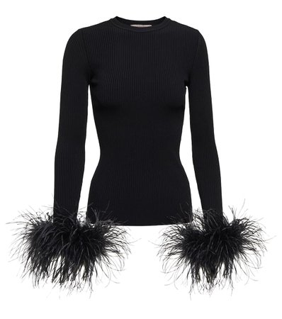 Valentino - Feather-trimmed ribbed-knit top | Mytheresa