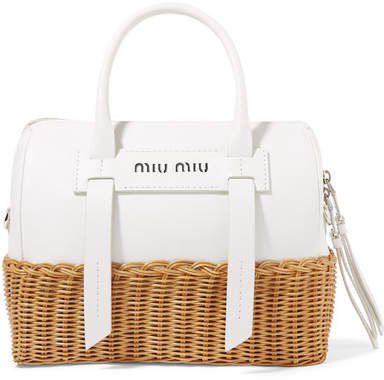 Textured-leather And Rattan Tote - White