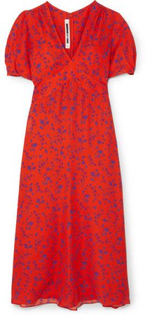 Floral-print Silk-georgette Midi Dress - Orange