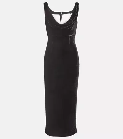Off Shoulder Velvet Midi Dress in Black - Roland Mouret | Mytheresa