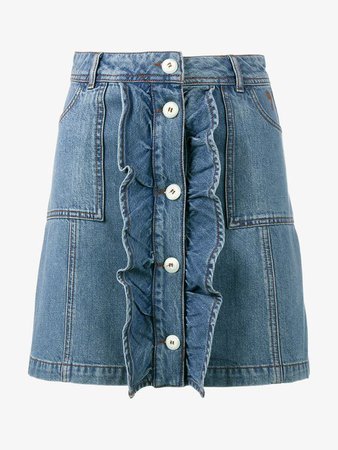 Woman Ruffled Denim Mini Skirt Mid Denim