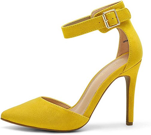 Amazon.com | DREAM PAIRS Oppointed-Ankle Women's Pointed Toe Ankle Strap D'Orsay High Heel Stiletto Pumps Shoes Mustard Yellow Suede -9.5M US | Pumps