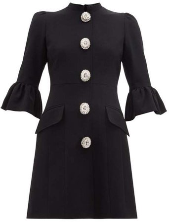 Crystal Button Tailored Crepe Mini Dress - Womens - Black