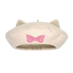 white pink bow cat beret png filler